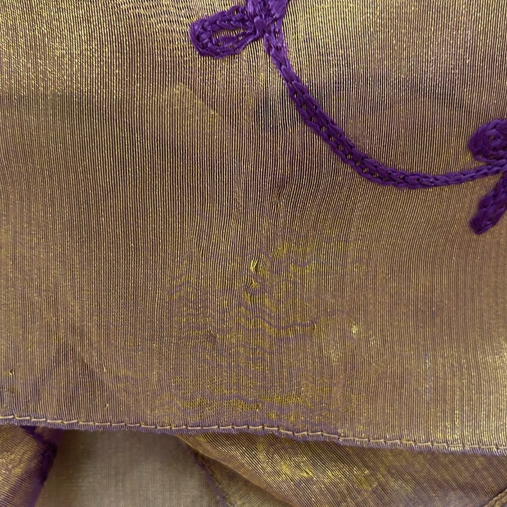 Gold/Bronze Metallic Shimmery Vintage Wrap with Purple Flowers - Picture 5 of 10
